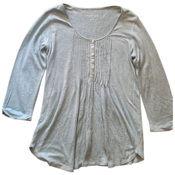 Soft Surroundings Blouse Women's Small Green Seafoam Linen Henley Pintuck Top - Picture 1 of 5